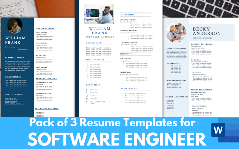 Pack mit 3 Lebenslauf-Vorlagen für Software-Ingenieure - MS-Word-Lebenslauf-Lebenslauf-Format