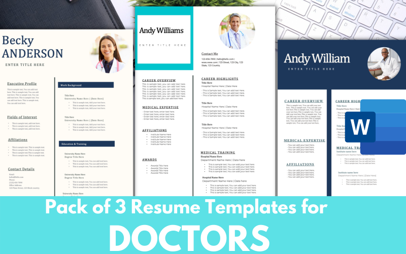 Pack of 3 Resume Templates for DOCTORS - MS word CV RESUME FORMAT