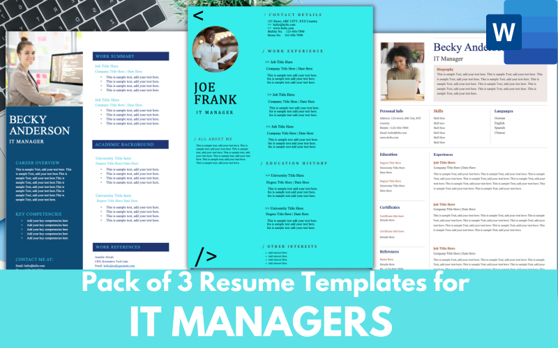 Pack Of 3 Resume Templates For It Managers - Ms Word Cv Resume Format