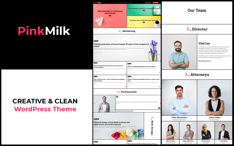 PinkMilk WordPress-tema – Kreativt och rent tema för företagswebbplatser