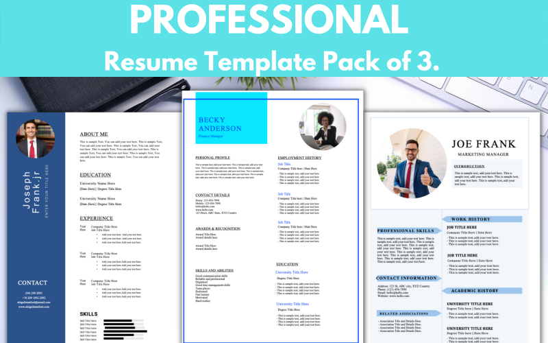 Пакет из 3 профессиональных шаблонов резюме / резюме - формат резюме Microsoft Word
