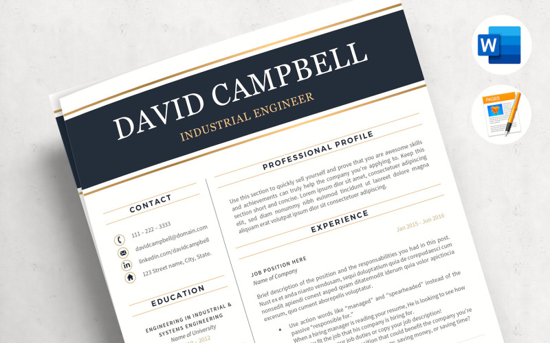 DAVID - Currículo Profissional para Engenheiros. Currículo de engenharia com carta de apresentação e referências