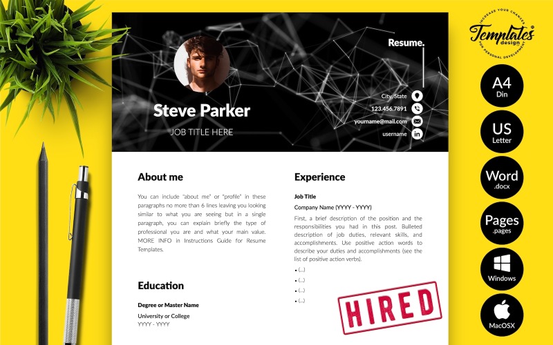 Steve Parker - Kreativ CV-mall med personligt brev för Microsoft Word och iWork-sidor
