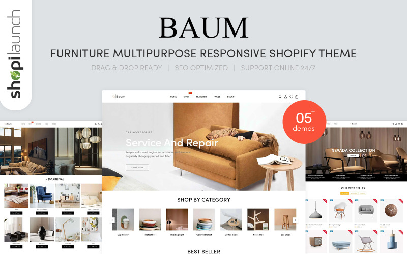 Baum - Thème Shopify adaptatif polyvalent pour meubles