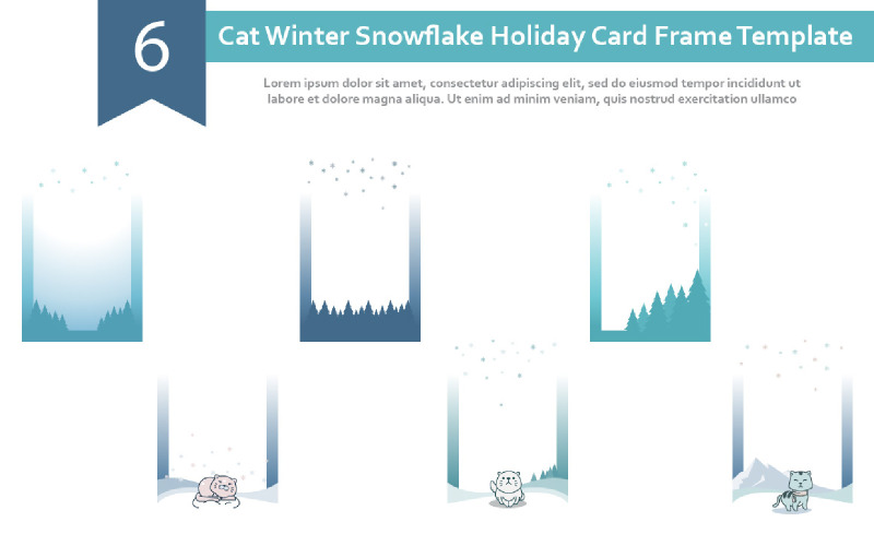 6 Cat Winter Snowflake Holiday Frame Background Template