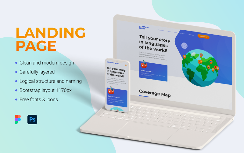 Цільова сторінка для створення елементів інтерфейсу інтерфейсу Studio Figma Adn Photoshop
