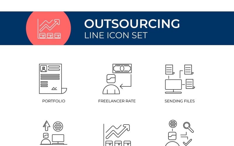 Outsourcing linje ikon pack vektor mall. Anpassningsbara slag. Unik designmall