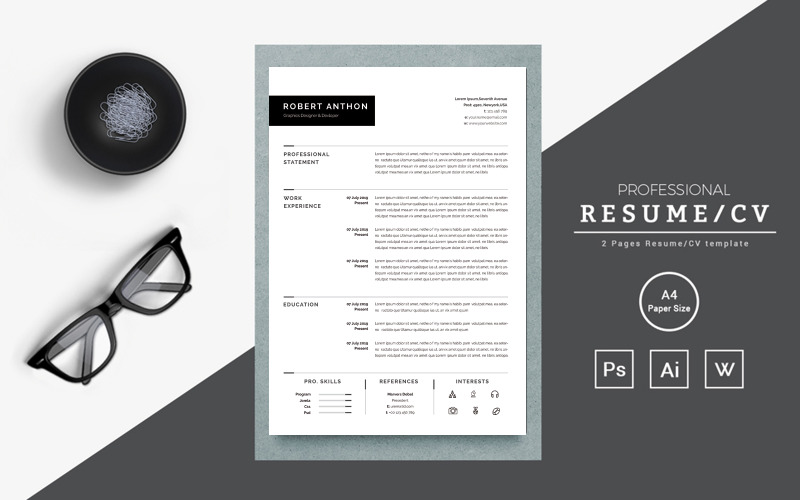 Rent minimalistiskt svartvitt CV