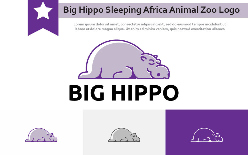 Lindo hipopótamo grande durmiendo África Animal Zoo Logo