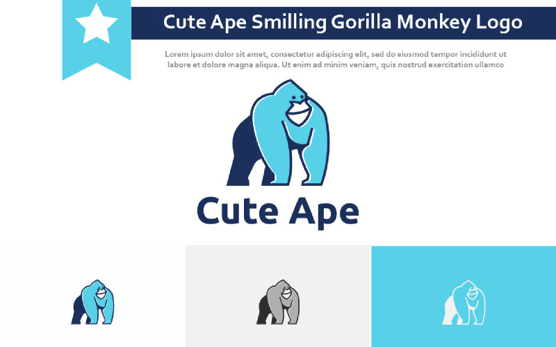 Cute Ape Smilling Gorilla Monkey Mascot Wildlife Logo