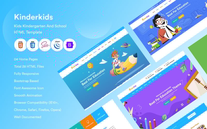 Kinderkids - Modello HTML per bambini dell'asilo e della scuola