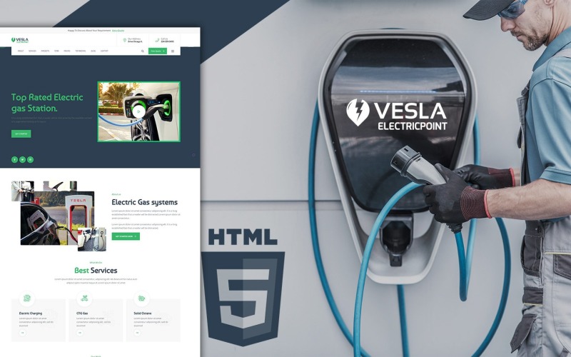 Modèle de page de destination de la station-service électrique Vesla