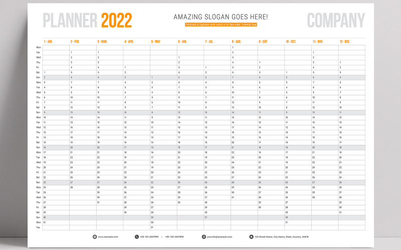 Planejador anual de 2022. Pronto para impressão