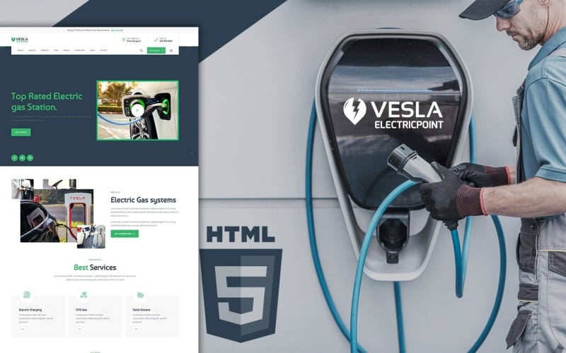 Шаблон цільової сторінки електрозаправної станції Vesla