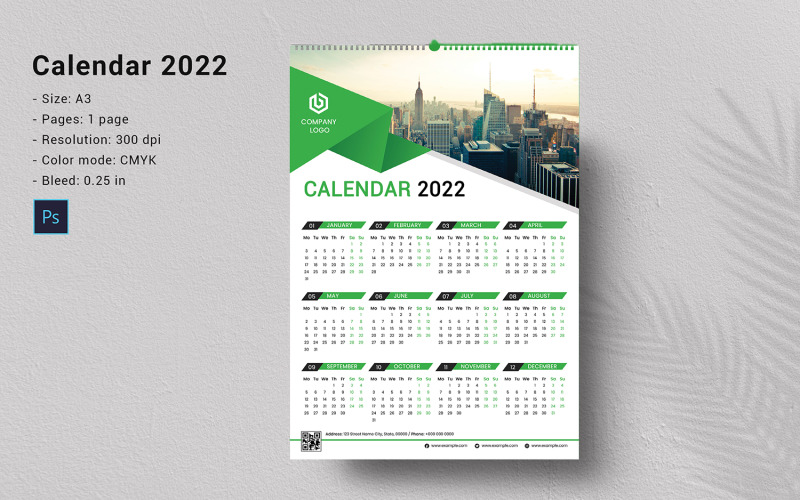 2022 Duvar Takvimi Planlayıcı 217030 TemplateMonster
