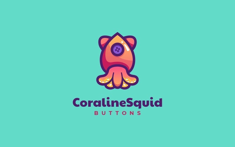 Coraline Squid Maskottchen-Logo mit Farbverlauf
