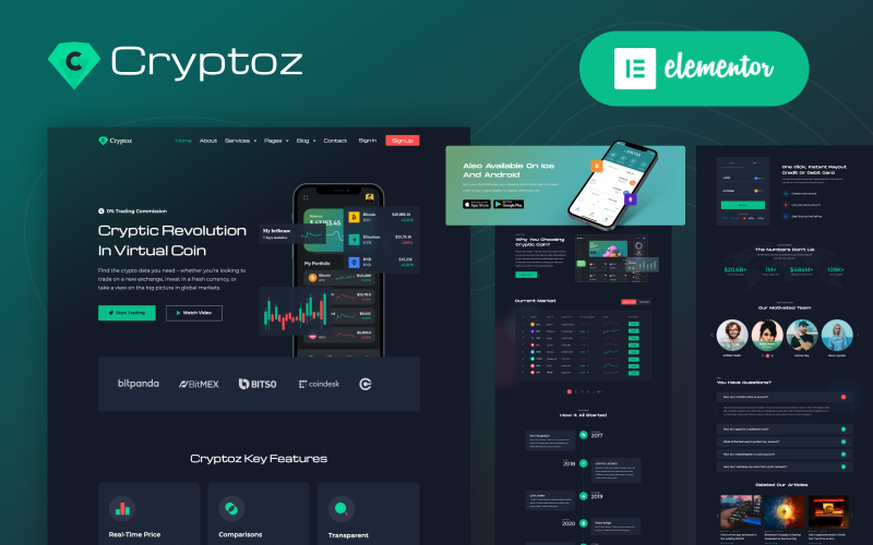 Cryptoz - Cryptocurrency Açılış Sayfası Elementor WordPress Teması