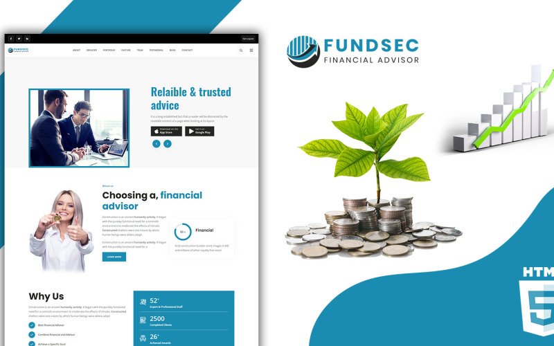 Fundsec pénzügyi tanácsadó nyitóoldalsablonja