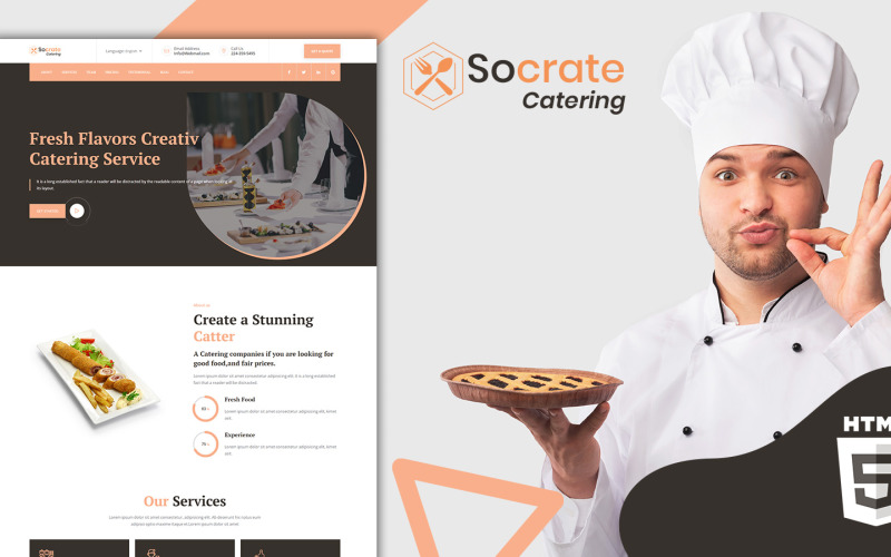 Modelo de página de destino do Socrate Food Restaurant Catering