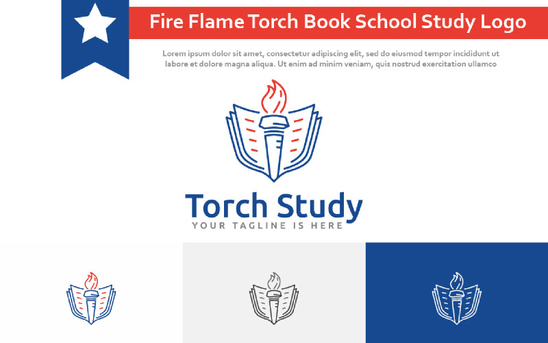 Light Fire Flame Torch Book School Study Education Line Logotyp