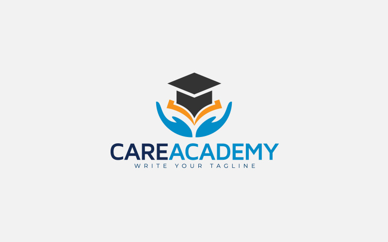 Logotipo de la escuela de educación de cuidado. Sosteniendo Un Libro, Sombrero En Mano.