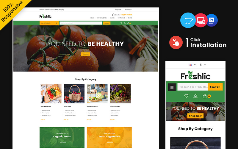 Freshlic - Negozio OpenCart reattivo multiuso per alimenti e ristoranti