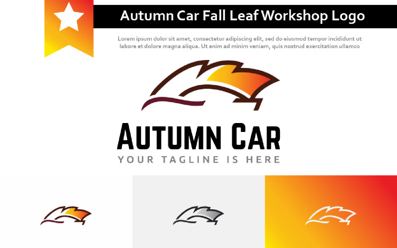 Logotipo de reparación de taller de carrera automotriz de hoja de otoño de coche de otoño