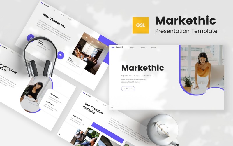 Markethic — Digital marknadsföring Google Slides-mall