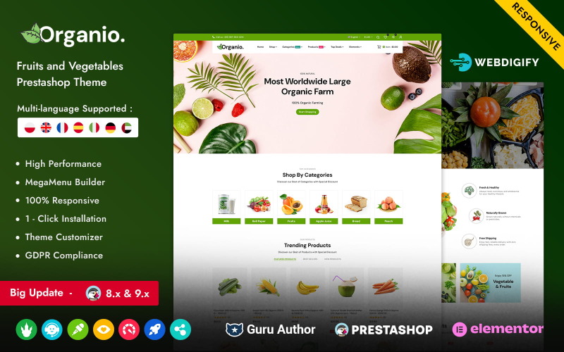 Organio - Negozio multiuso di frutta e verdura per PrestaShop Elementor