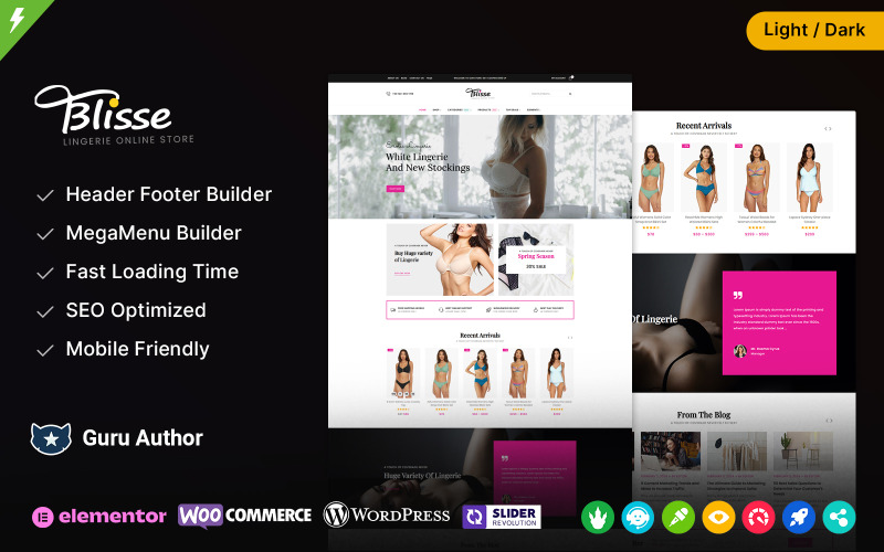 Blisse - тема WooCommerce Elementor для нижнего белья, красоты и моды