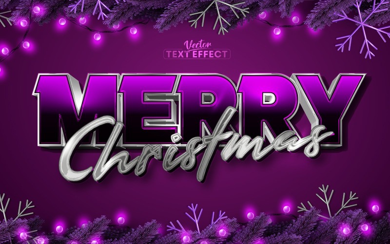 Feliz Navidad: efecto de texto editable, estilo de fuente, ilustración gráfica