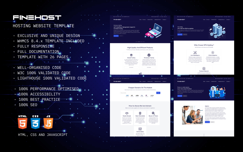 FineHost - HTML 托管网站模板和 WHMCS 模板