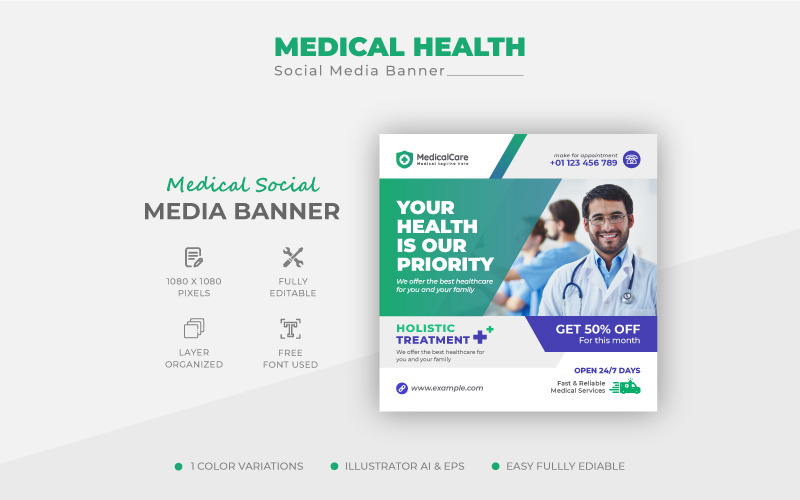 Clean Medical Healthcare Flyer Publication Instagram ou bannière de publication sur les réseaux sociaux