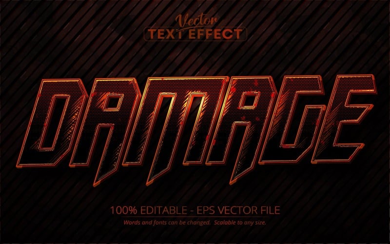 Danno: effetto testo modificabile, stile carattere, illustrazione grafica