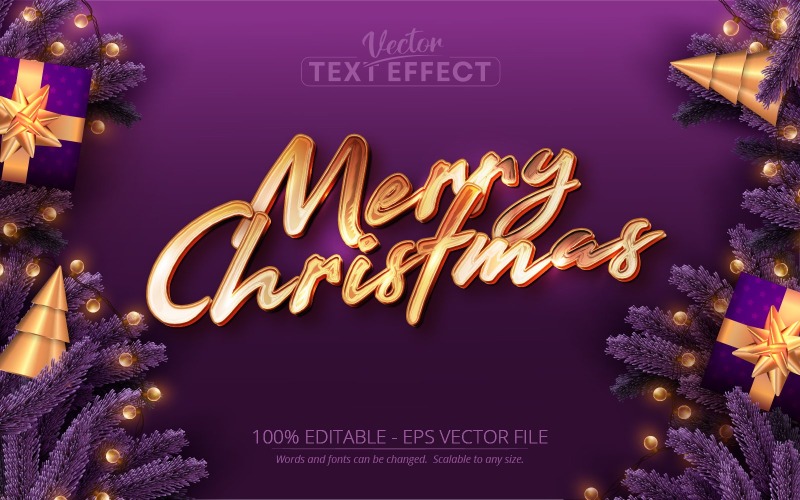 Feliz Natal - efeito de texto editável de luxo estilo ouro, estilo de fonte, ilustração gráfica