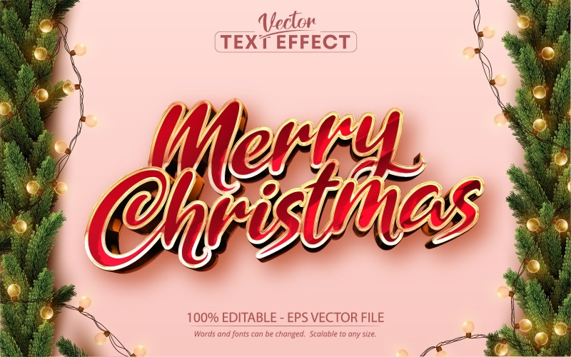 Feliz Natal - ouro luxuoso e cor vermelha, efeito de texto editável, estilo de fonte, ilustração gráfica