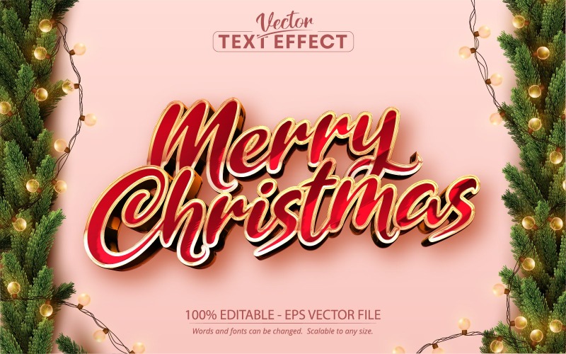 Feliz Navidad - Color dorado y rojo de lujo, efecto de texto editable, estilo de fuente, ilustración gráfica