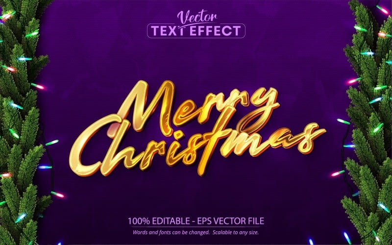 Feliz Navidad - Efecto de texto editable de estilo dorado brillante de lujo, estilo de fuente, ilustración gráfica
