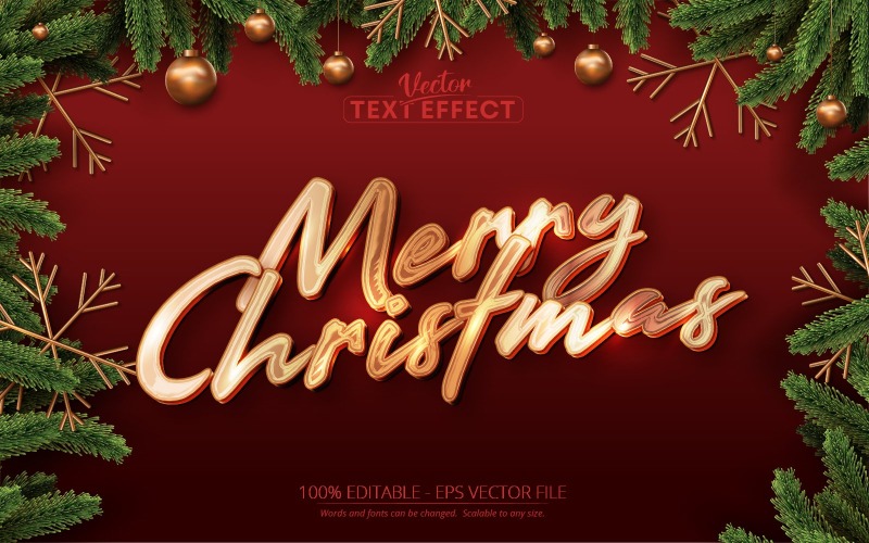 Feliz Navidad - Efecto de texto editable de estilo dorado brillante, estilo de fuente, ilustración gráfica