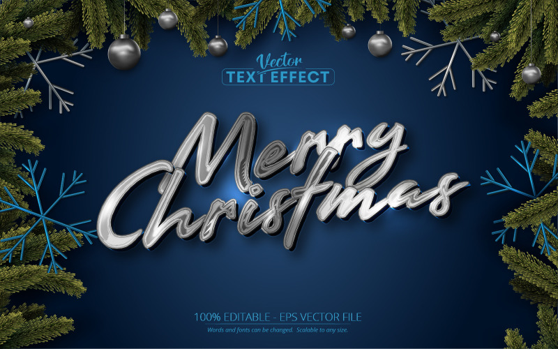 Feliz Navidad - Efecto de texto editable de estilo plateado, estilo de fuente, ilustración gráfica