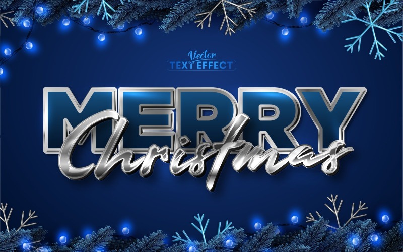 Feliz Navidad - Efecto de texto editable en color plateado, estilo de fuente, ilustración gráfica