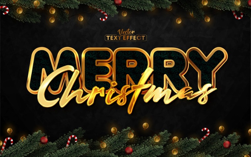 Feliz Navidad - Fondo oscuro, Efecto de texto editable, Estilo de fuente, Ilustración gráfica