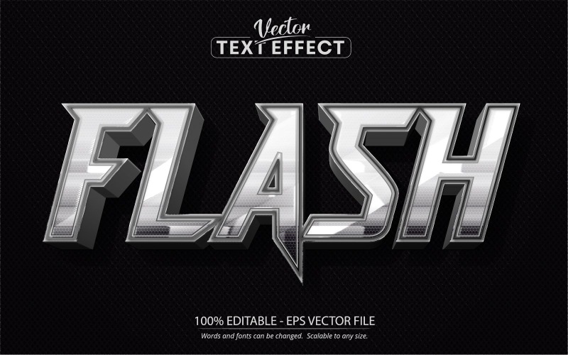 Flash: efecto de texto editable en color plateado, estilo de fuente, ilustración gráfica