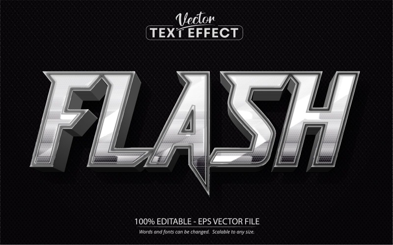 Flash - редактируемый текстовый эффект серебристого цвета, стиль шрифта, графическая иллюстрация