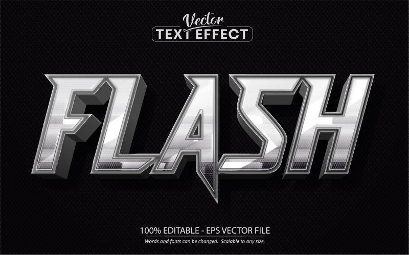 Flash - Silverfärg redigerbar texteffekt, teckensnittsstil, grafikillustration