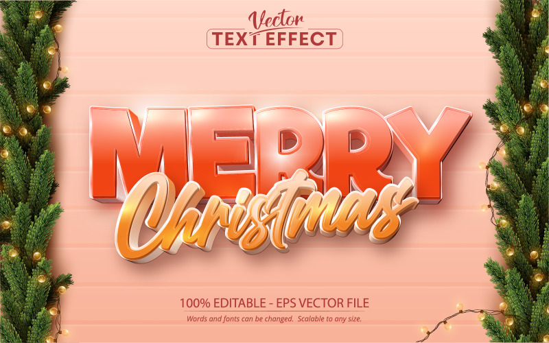 God jul - glänsande tecknad stil, redigerbar texteffekt, teckensnittsstil, grafikillustration
