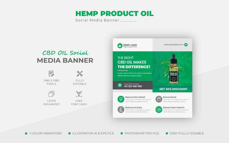 Hanfprodukt CBD Cannabisöl Social Media Post Banner Vorlage