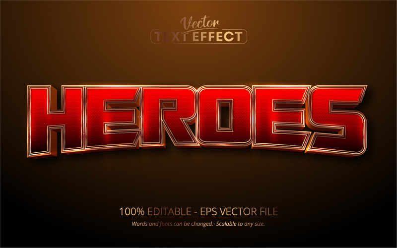 Heroes - Bewerkbaar teksteffect in gouden stijl, letterstijl, grafische illustratie