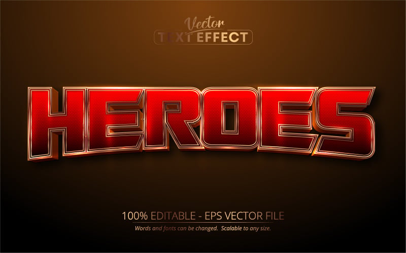 Heroes - Efecto de texto editable de estilo dorado, estilo de fuente, ilustración gráfica