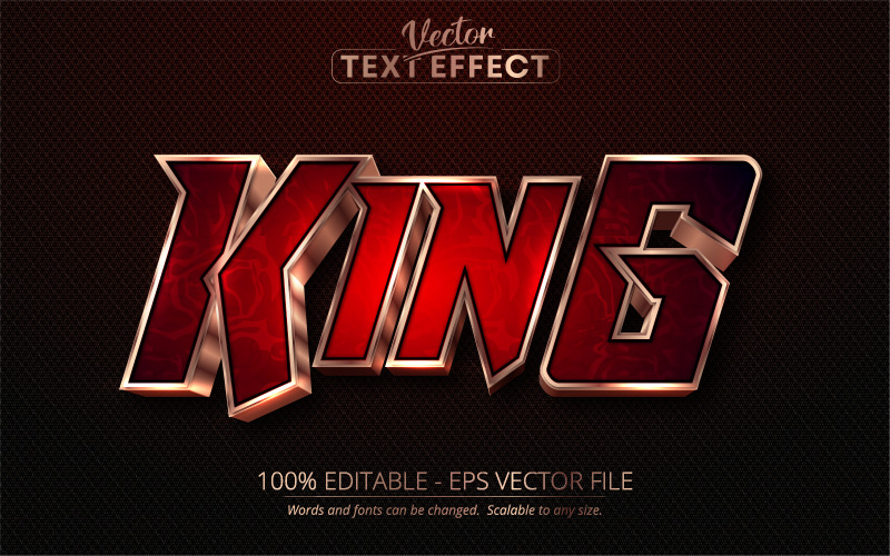 King - Bewerkbaar teksteffect in rode en roségouden stijl, lettertype, grafische illustratie